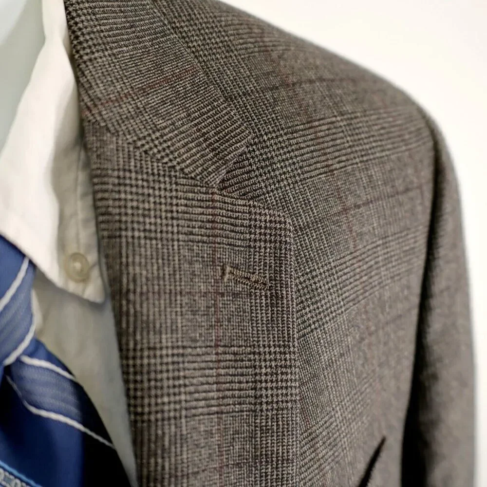 Michael Kors Wool Brown Glen Plaid Windowpane 2 Button Sport Coat 40L‎